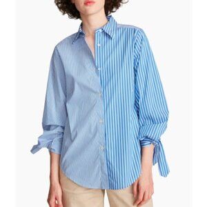 Halston Gen Striped Tie-Cuff Blouse, Size: 8